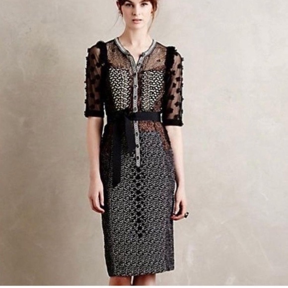 Pristine condition dress - Bryan Lars Allusione Sheath black 0 PETITE with tie - Picture 14 of 14